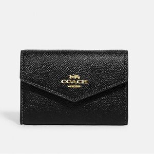NWT Coach Black Crossgrain Leather Envelope Card Case Wallet Gold Tone